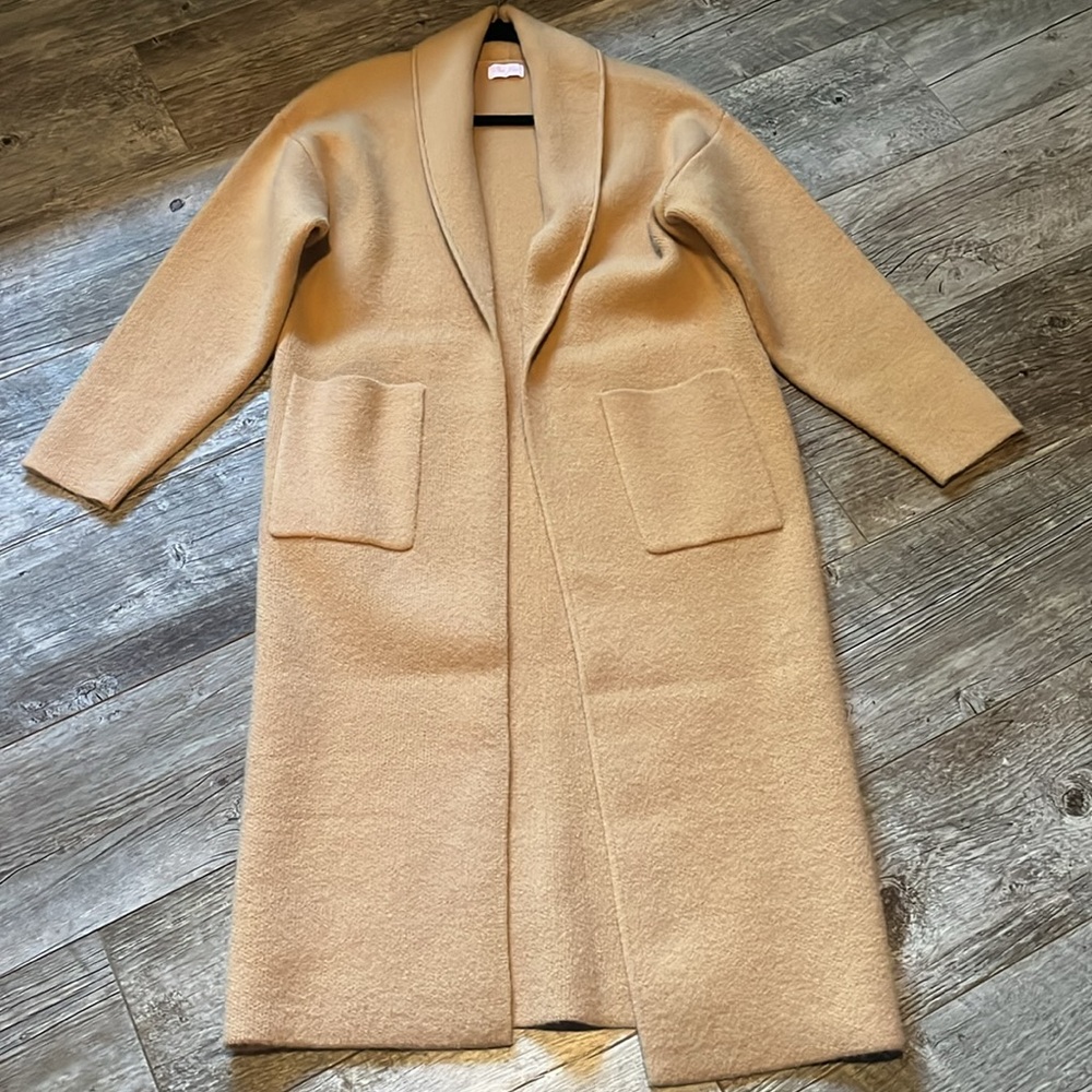 Pink Lily Camel Shawl Collar Long Coat